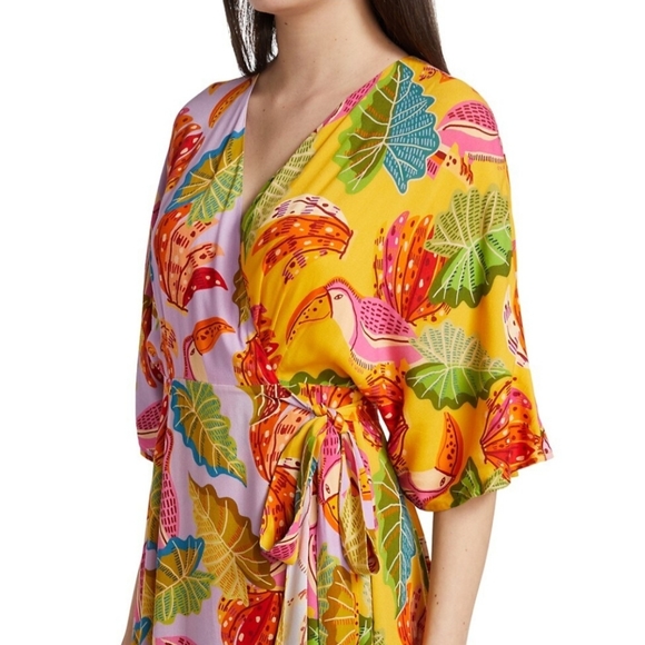 Farm Rio Anthropologie Beaks and Bananas lilac maxi wrap dress size S - Picture 8 of 14